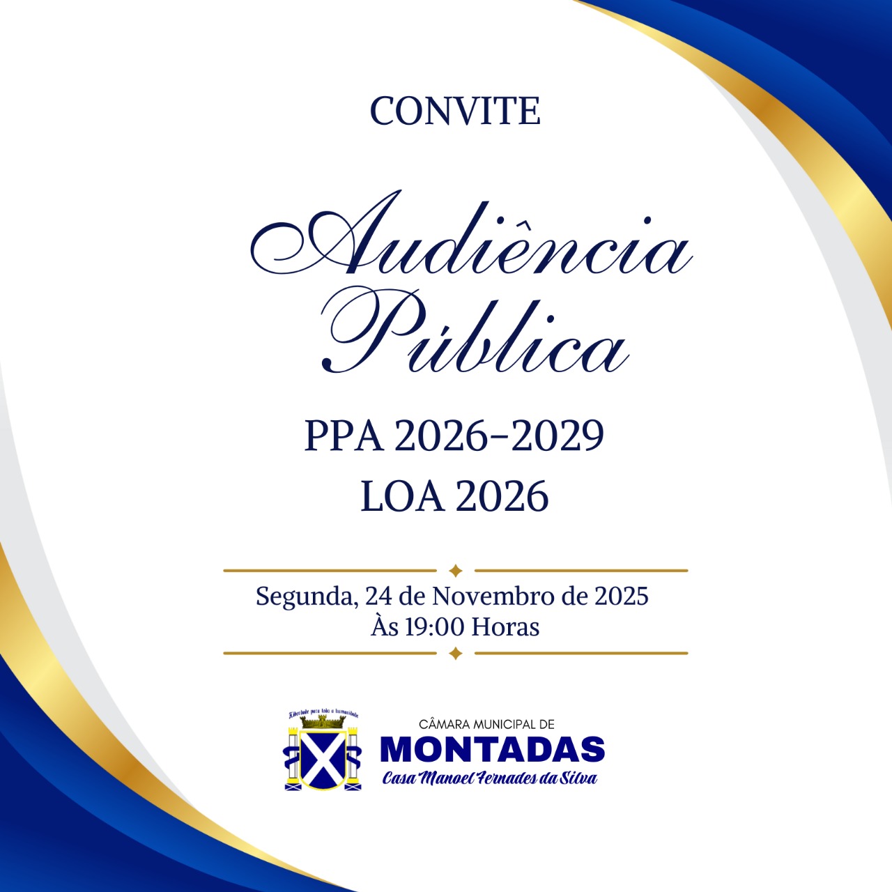 Câmara Municipal de Montadas realizará Audiência Pública para apresentação do PPA 2026–2029 e da LOA 2026